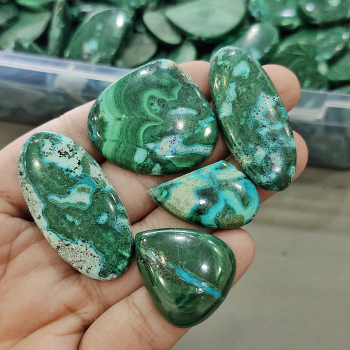 250 Gram of  Natural Malachite Chrysocolla Cabochons | 1-2" Inches | 20-25Pcs | Top Quality - The LabradoriteKing