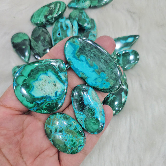 250 Gram of  Natural Malachite Chrysocolla Cabochons | 1-2" Inches | 20-25Pcs | Top Quality - The LabradoriteKing