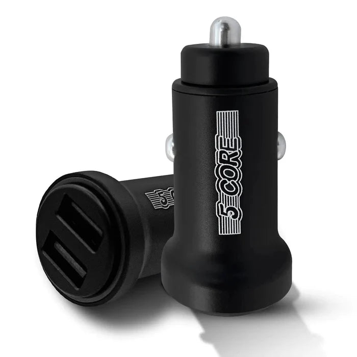 Mandotos 5Core SpeedCharge Car USB-C Adapter plugged into a vehicle's cigarette lighter socket for fast charging.
