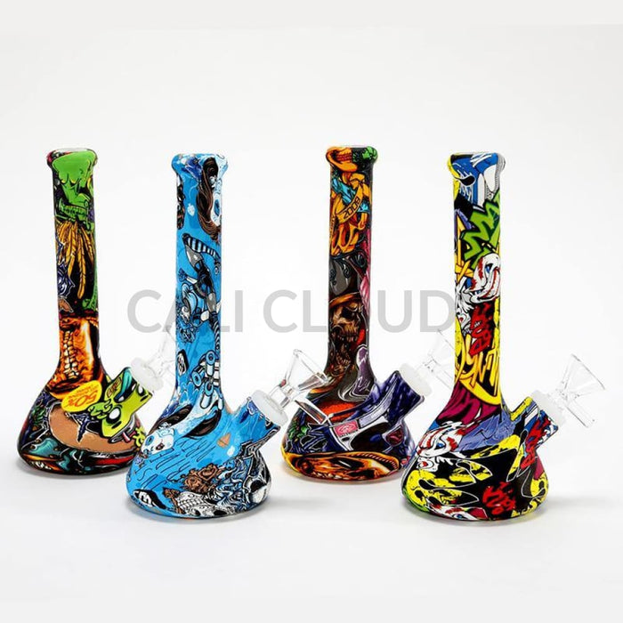 7" Mini Silicone Beaker Water-Pipe Printed - Cali Cloudx Inc