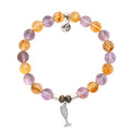 Amethyst Citrine Gemstone Bracelet with Cheers Sterling Silver Charm