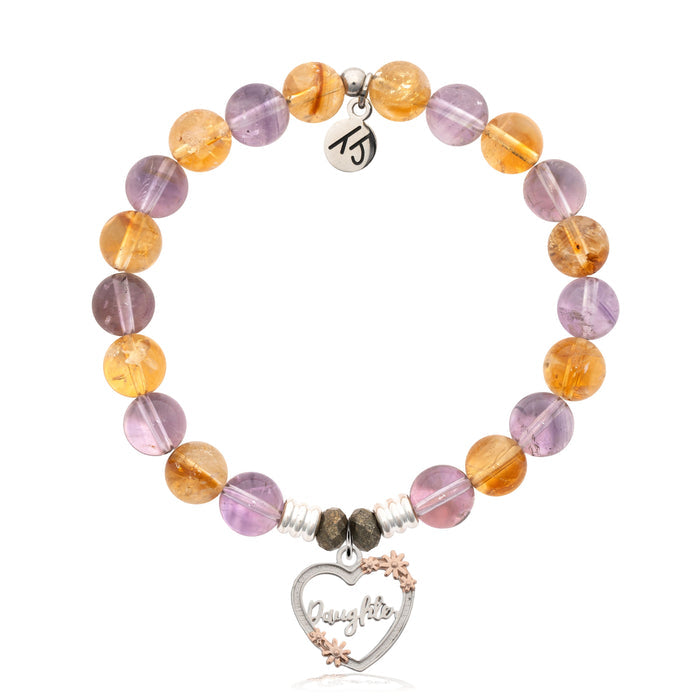 Amethyst Citrine Gemstone Bracelet with Heart Daughter Sterling Silver Charm
