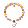 Amethyst Citrine Gemstone Bracelet with Heart Daughter Sterling Silver Charm