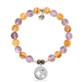 Amethyst Citrine Gemstone Bracelet with Mother Son Sterling Silver Charm