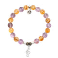 Amethyst Citrine Gemstone Bracelet with Music Note Sterling Silver Charm