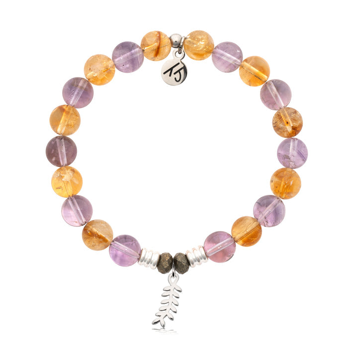 Amethyst Citrine Gemstone Bracelet with Olive Branch Sterling Silver Charm