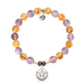 Amethyst Citrine Gemstone Bracelet with Sand Dollar CZ Sterling Silver Charm