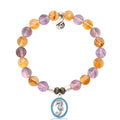 Amethyst Citrine Gemstone Bracelet with Seahorse Sterling Silver Charm