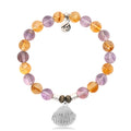 Amethyst Citrine Gemstone Bracelet with Seashell Sterling Silver Charm