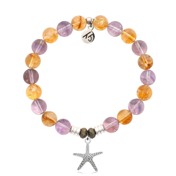 Amethyst Citrine Gemstone Bracelet with Starfish Sterling Silver Charm