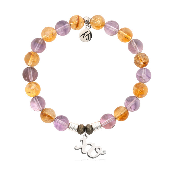 Amethyst Citrine Gemstone Bracelet with XO Sterling Silver Charm