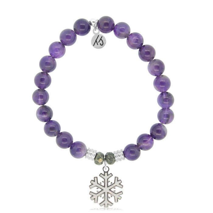 Amethyst Gemstone Bracelet with Snowflake Opal Sterling Silver Charm