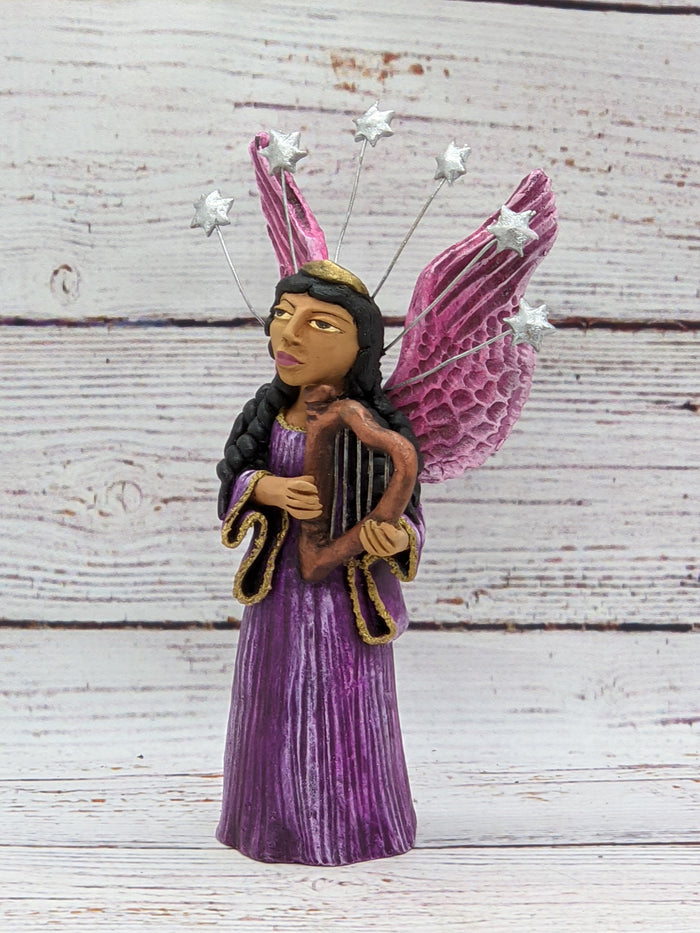 Christmas Decorations, Angel with Harp, Christmas Angel Home Decor, Handmade Angel Art de Oaxaca Mexico
