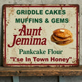 Retro Aunt Jemima Griddle Cakes Muffins and Gems aluminum kitchen sign.