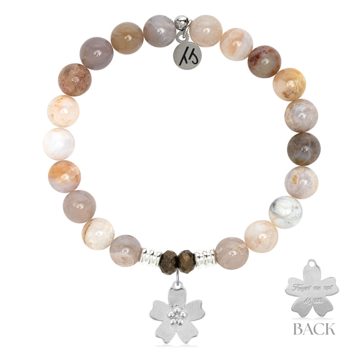 Australian Agate Gemstone Bracelet with Forget Me Not Sterling Silver Charm