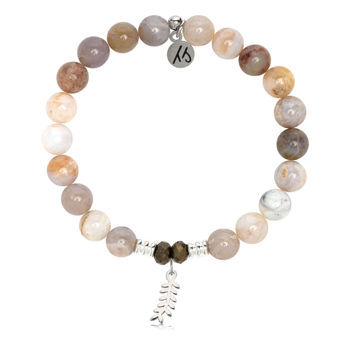 Australian Agate Gemstone Bracelet with Olive Branch Sterling Silver Charm