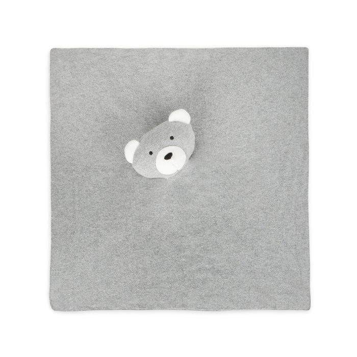 Viverano gray organic baby lovey blanket with soft plush bear head in center