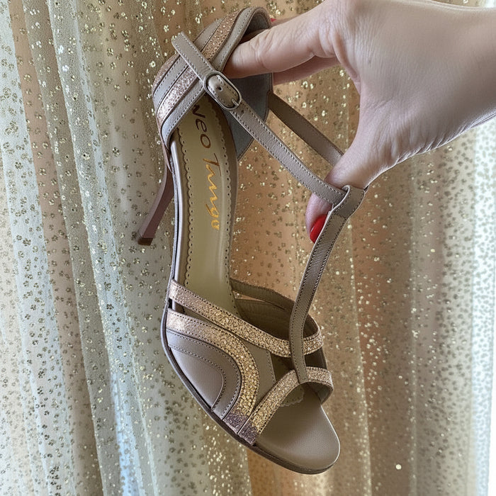 Beige Leather & Copper Snake Neo Tango Shoes