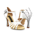 Bianca white satin and black crystal 3.75" Latin dance shoes.