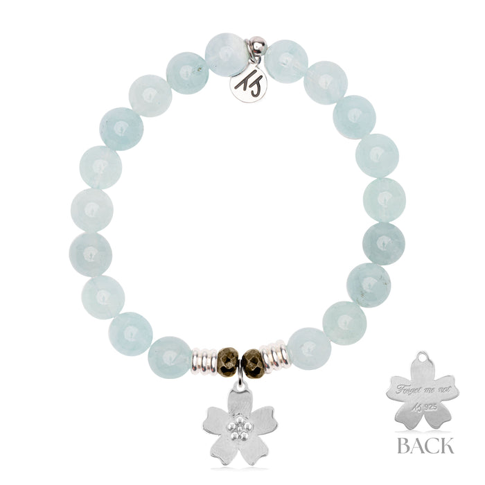 Blue Aquamarine Gemstone Bracelet with Forget Me Not Sterling Silver Charm