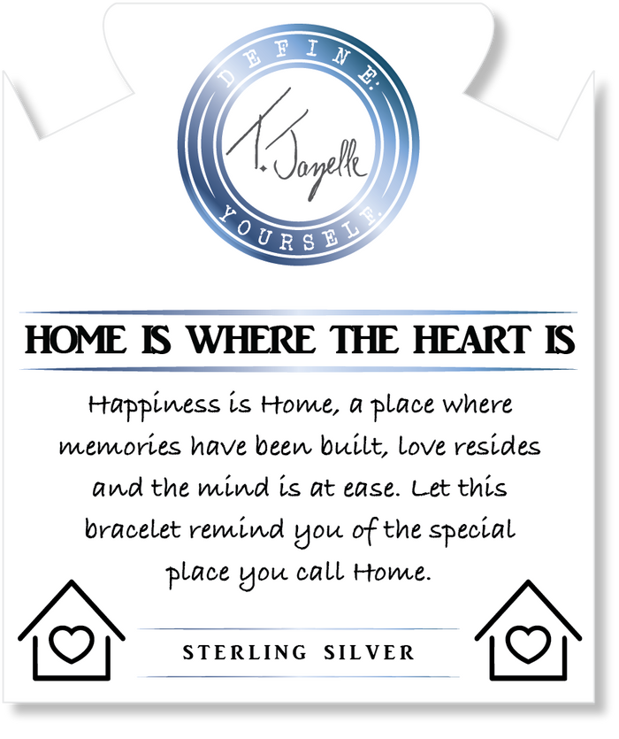 Blue Quartzite Gemstone Bracelet with Home is Where the Heart Is Sterling Silver Charm