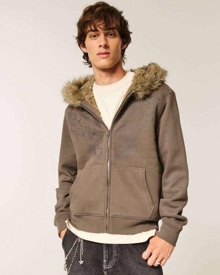 Boxy Thermal Camo Zip-Up Hoodie