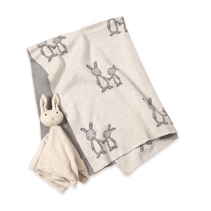 Bunny Mommy & Me - Jacquard Knit Baby Blanket & Lovey Gift SET (Organic)