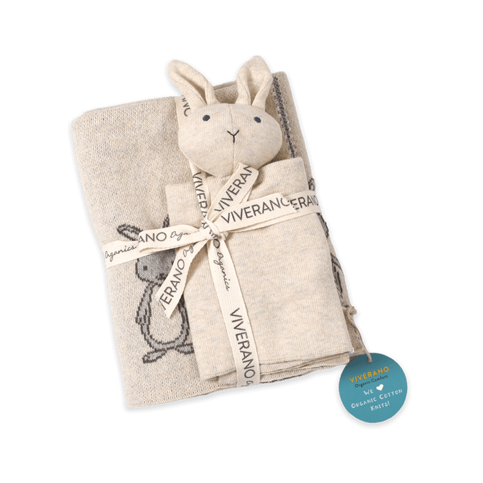 Bunny Mommy & Me - Jacquard Knit Baby Blanket & Lovey Gift SET (Organic)