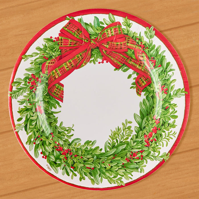 Caspari Paper Dessert / Salad Plates, Boxwood and Berries