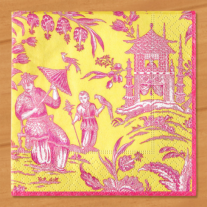 Caspari Paper Napkins, Chartreuse Silk Road Toile