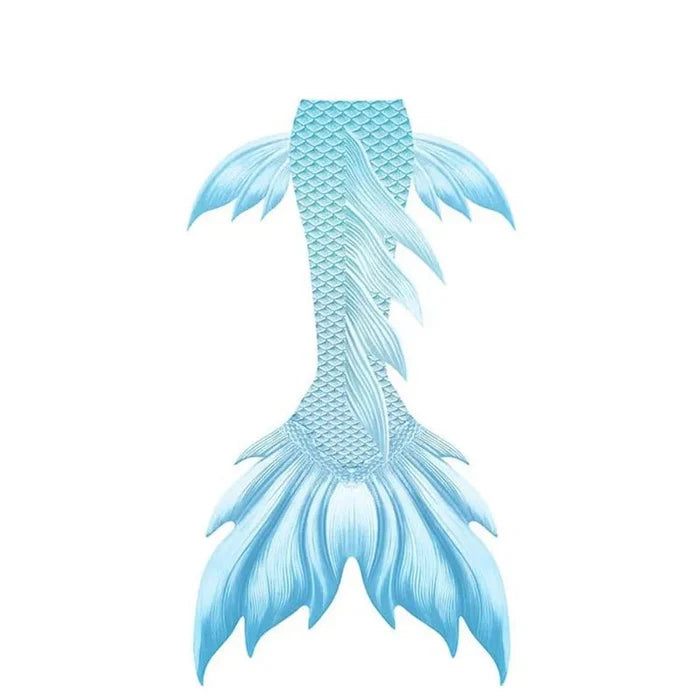 Shiny mermaid tails swimsuit by MANDOTOS INTERNATIONAL, featuring a vibrant, shimmering mermaid skin design perfect for swimming.