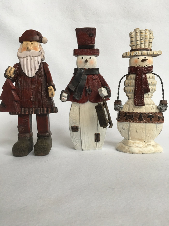 Christmas Rustic Santa, Snowman with Sled or Metal Arms