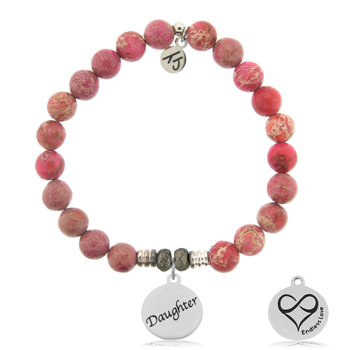 Cranberry Jasper Gemstone Bracelet with Daughter Sterling Silver Charm