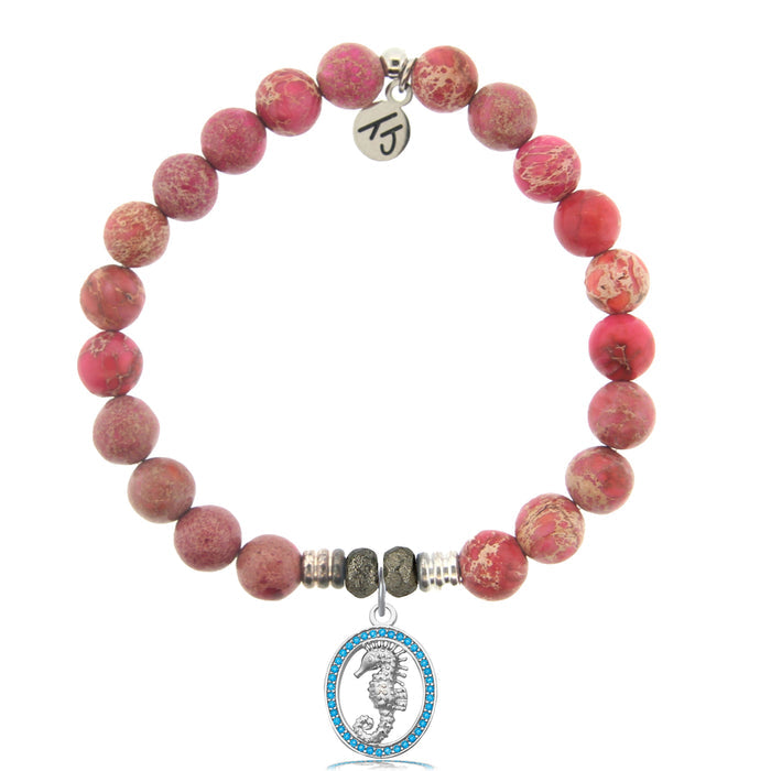 Cranberry Jasper Gemstone Bracelet with Seahorse Sterling Silver Charm