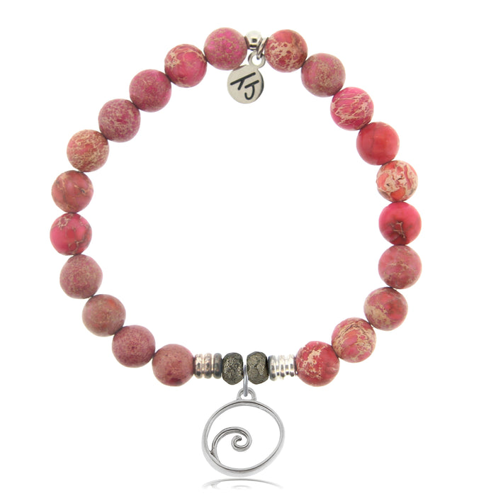 Cranberry Jasper Gemstone Bracelet with Wave Sterling Silver Charm