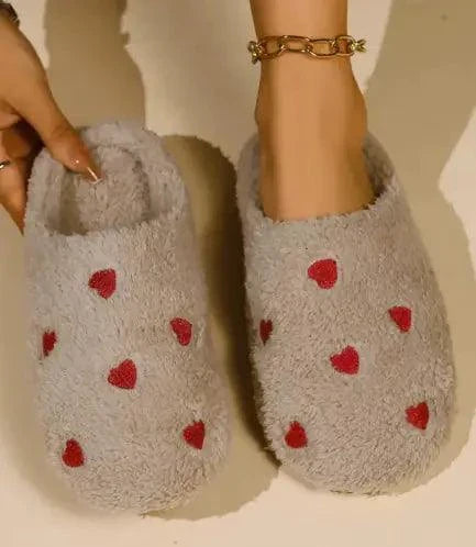 Comfortable Cushy Heart Top Fluffy Slippers by MANDOTOS with soft, plush material and heart-shaped design for cozy indoor wear.