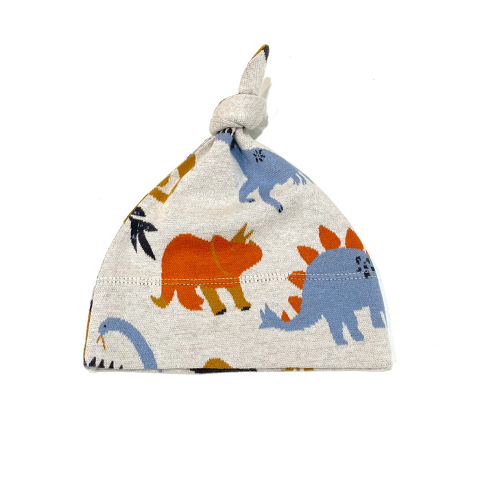 Dino Jacquard Knit Round Knot Baby Hat (Organic Cotton)
