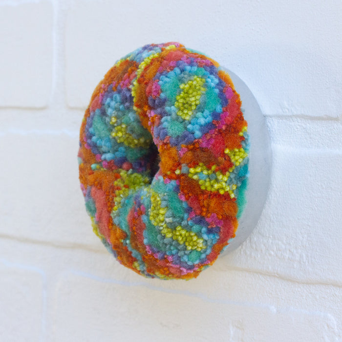 Donut Puff Wall Sculpture in Vintage Metal Frame | Orange-y Rainbow