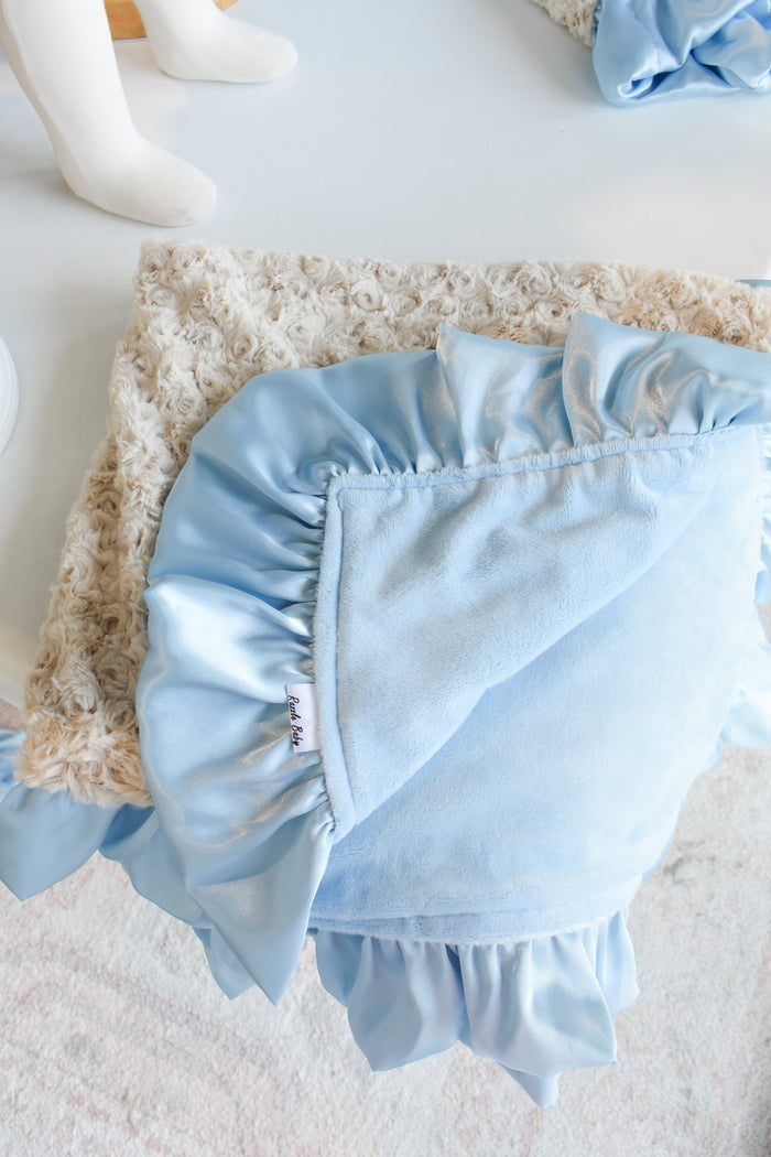 Double Plush Blanket-Blue/Camel Poodle