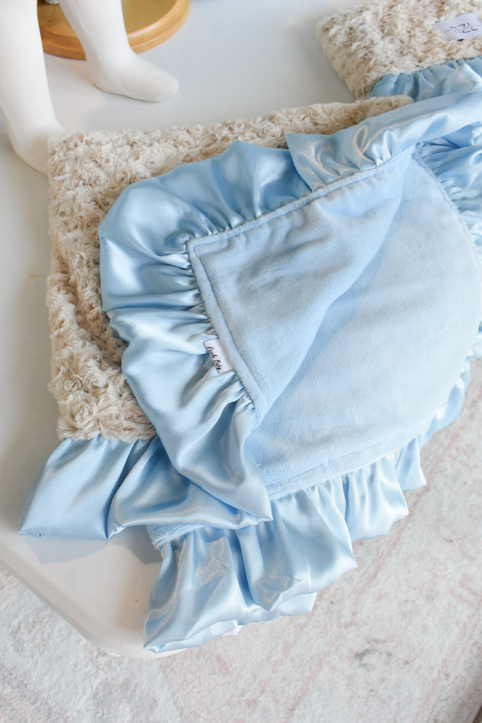 Double Plush Blanket-Blue/Camel Poodle