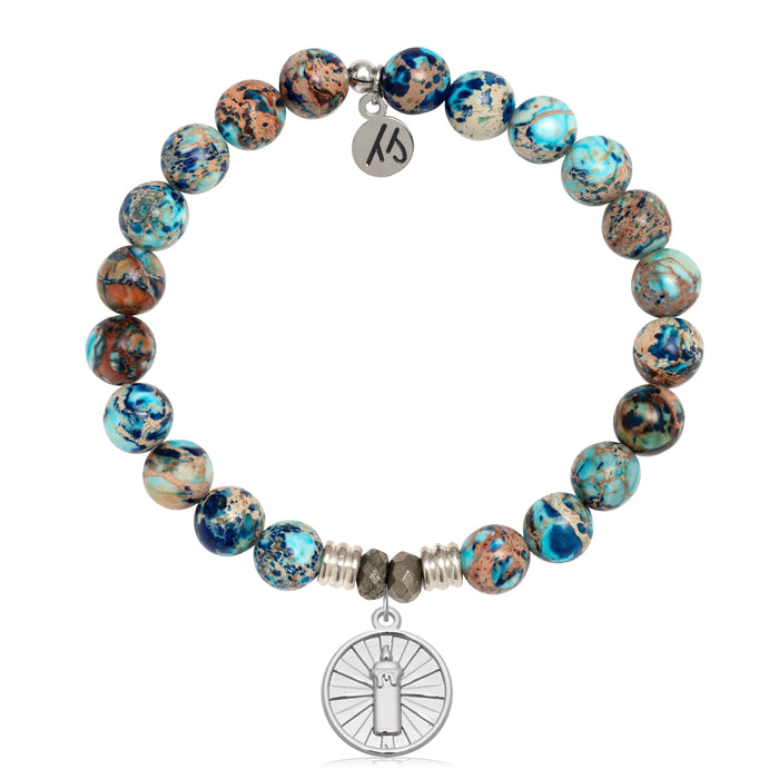 Earth Jasper Gemstone Bracelet with Be the Light Sterling Silver Charm