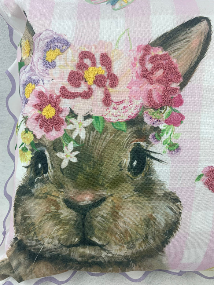 Easter Bunny and Duck with Flowered Hats Pillow