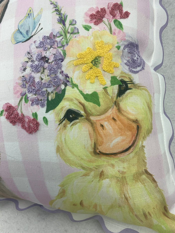 Easter Bunny and Duck with Flowered Hats Pillow