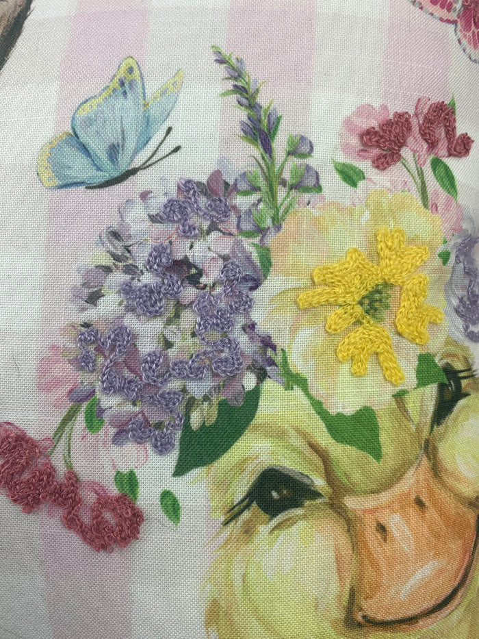 Easter Bunny and Duck with Flowered Hats Pillow