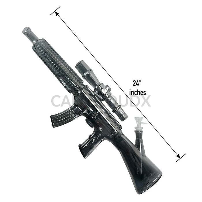 Electro Plated Gun Shaped Waterpipe w Wood Stand