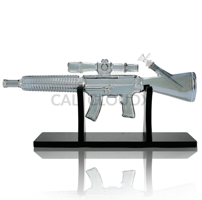 Electro Plated Gun Shaped Waterpipe w Wood Stand
