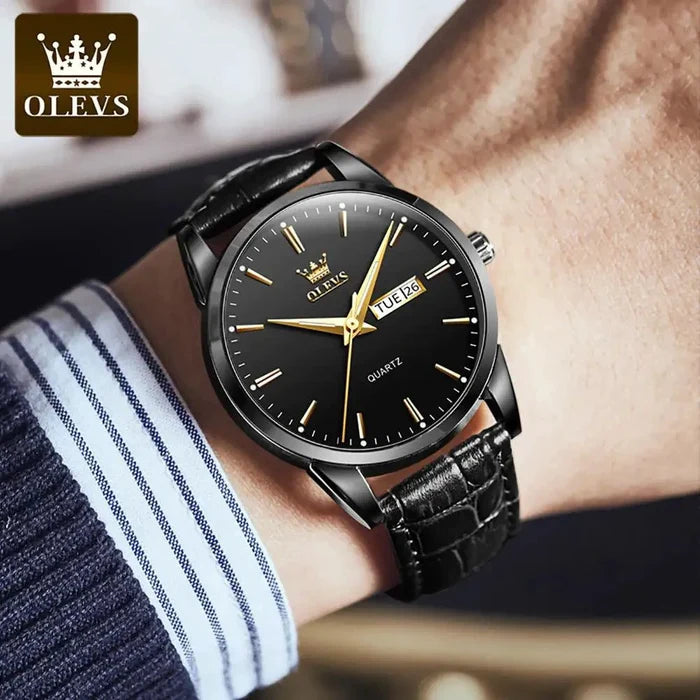 Elegant leather timepiece by MANDOTOS featuring a classic watch face and stylish leather strap.