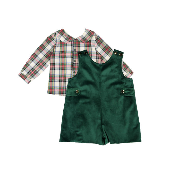 Emerald Green Baby Boy Tartan and Velvet Xmas Set