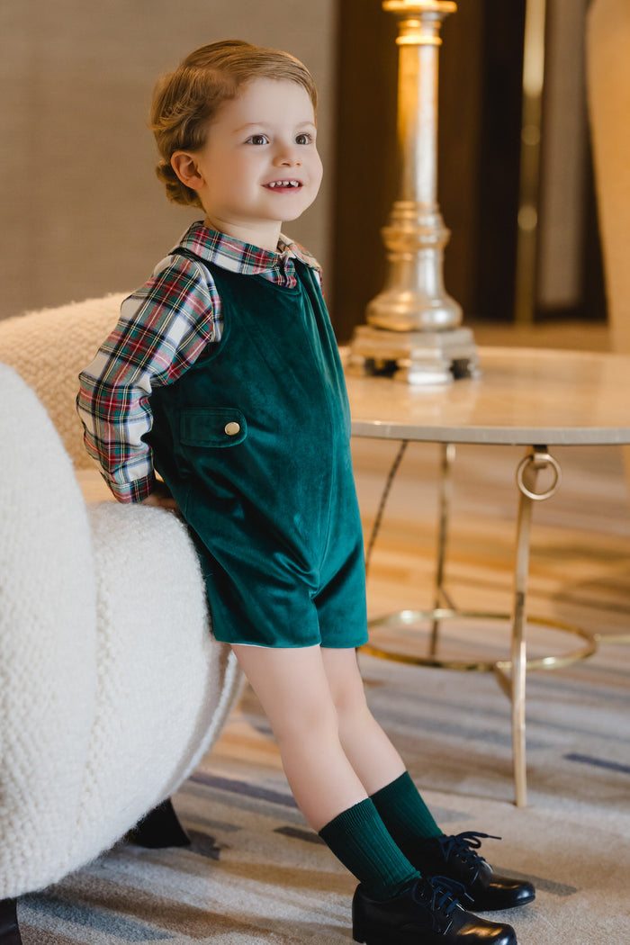 Emerald Green Baby Boy Tartan and Velvet Xmas Set