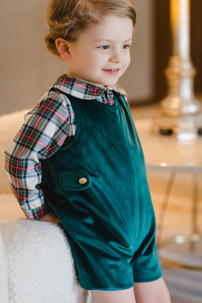 Emerald Green Baby Boy Tartan and Velvet Xmas Set